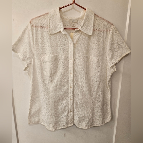 J. Jill Tops - NWT - J Jill Cotton See Through Eylet Button Up Shirt - Size XL